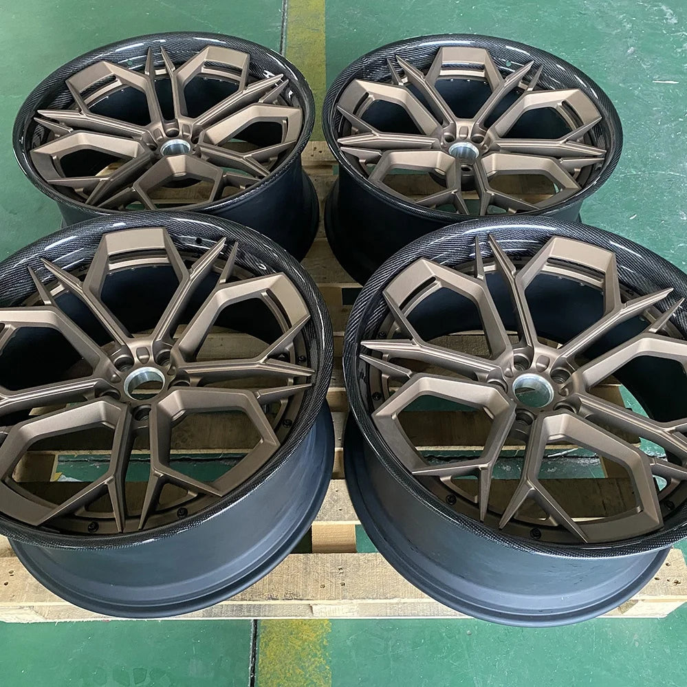 Brand 6061-T6 Aluminum Alloy Car Wheels Lips Covered with Carbon Fiber Coating Forged Custom Wheels